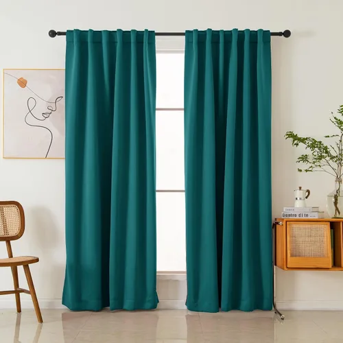 Vista 9 de Pickluc Cortinas opacas de 63 pulgadas de largo, 2 paneles de cortinas opacas para dormitorio o sala de estar, pestaña trasera y bolsillo para Negro