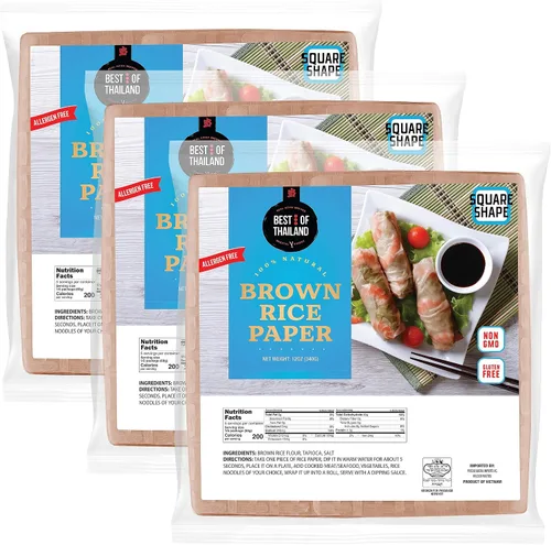 Vista 8 de Best of Thailand [Redonda] Envolturas de papel de arroz integral 1 paquete Perfectas para rollitos de primavera frescos y dumplings Sin OGM, sin