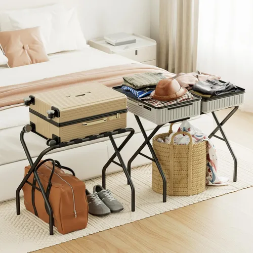 Vista 2 de AMHANCIBLE Portaequipajes, soportes plegables para maleta, juego de 2, soporte de equipaje de metal para habitación de invitados, dormitorio, hotel