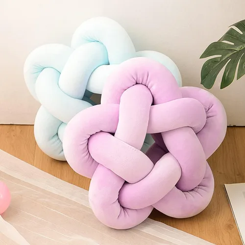 Vista 4 de Almohada de felpa con nudo hecha a mano, almohada de estrella anudada suave para sofá, cojín lumbar, almohada de bola de relleno para el hogar