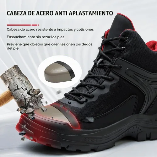 Vista 5 de Botas con punta de acero para hombre, antideslizantes y duraderas, botas de trabajo de construcción indestructibles para hombre, con puntera