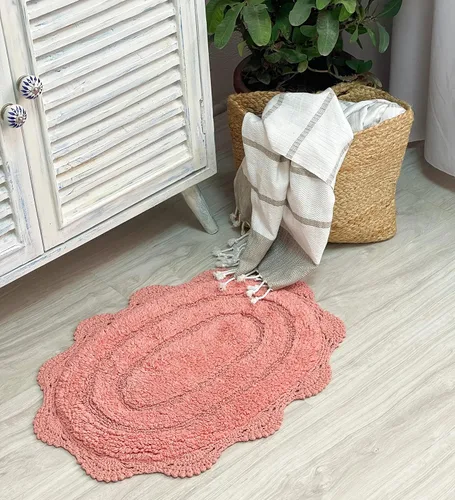 Vista 58 de Chardin home Alfombra de baño de ganchillo beige, alfombra de baño ovalada 100% algodón con borde de ganchillo artesanal hecho a mano, alfombra