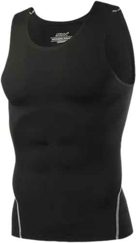 Vista 6 de Audoc Camiseta de compresión para hombre, paquete de 3 unidades, color negro, camiseta sin mangas de compresión atlética