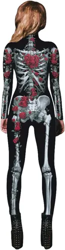 Vista 2 de Disfraz de Halloween para mujer, overol de esqueleto con estampado 3D de hueso de calavera para mujer, overol de esqueleto