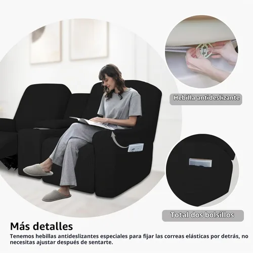 Vista 5 de Easy-Going 1 pieza sofá biplaza reclinable con funda de consola central Negro