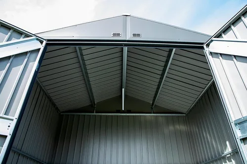 Vista 8 de Arrow Shed Elite - Cobertizo de almacenamiento de acero para exteriores de 14 x 16 pies de alto con puertas altas y puertas con cerradura