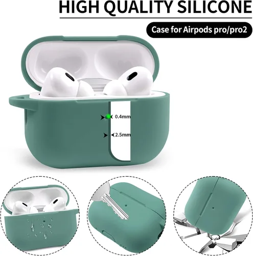 Vista 4 de Funda para AirPods Pro/Pro 2 con kit, funda protectora de silicona suave con llavero, color verde