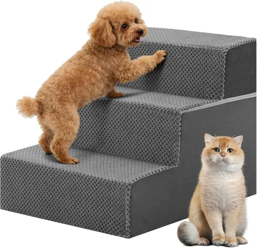 Vista 16 de DUMOS Escaleras para perros y gatos pequeños, escalones curvados de 3