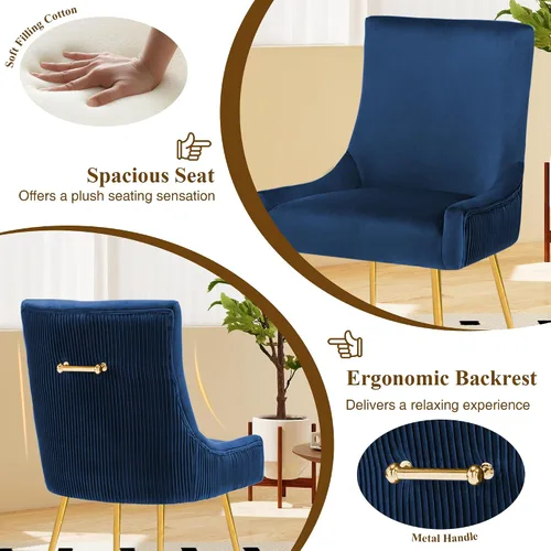 Vista 4 de adochr Juego de 2 sillas de comedor de terciopelo con patas de metal dorado 2-Azul oscuro