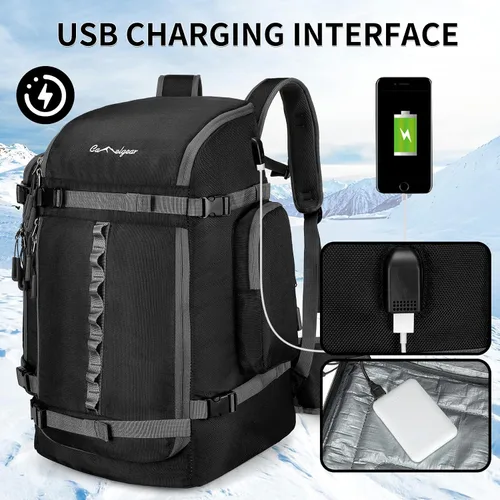Vista 8 de Bolsa para Botas de Esquí de 65L, Bolsa de Viaje Grande Tipo Duffel, Mochila para Botas de Esquí de 1680D Nylon Impermeable y Acolchada
