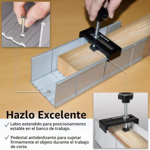 Vista 3 de FIRSTINFO H5441 Caja de ingletes de aluminio metálico de 9.8 pulgadas para sierra manual para sierra de mano con 3 ángulos de corte con tornillo