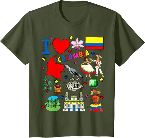 Vista 11 de Camiseta con diseño de bandera y mapa de I Love Colombia dibujada a mano