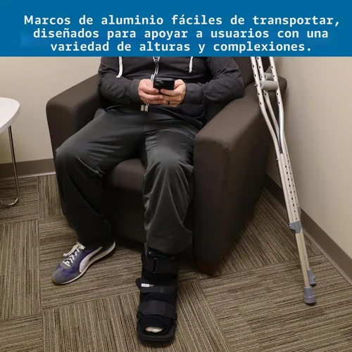 Vista 8 de BodyMed Muletas de aluminio para adultos y niños - Par de muletas ligeras y ajustables en altura - Incluye cojines acolchados para las axilas