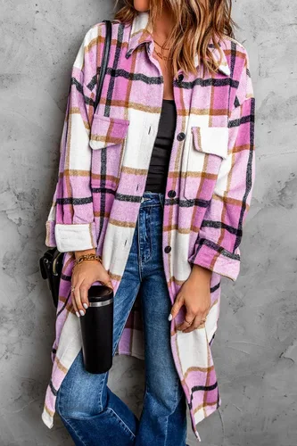 Vista 5 de PRETTYGARDEN Womens Long Sleeve Button Down Lapel Collar Plaid Shacket Jacket