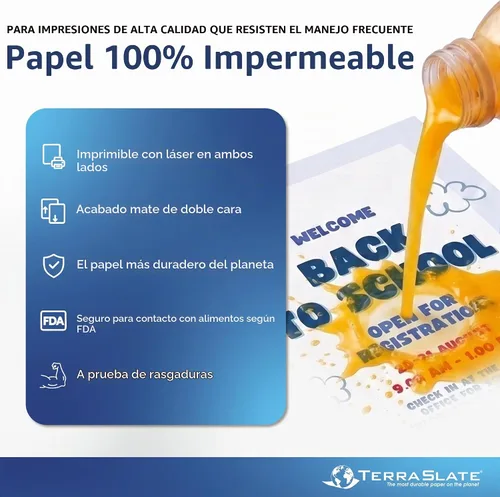Vista 2 de TerraSlate - Papel impermeable de alta calidad, 5 mil, 8.5 x 11 pulgadas, compatible con impresora láser y copiadora, duradero y resistente a
