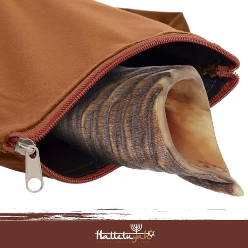 Vista 2 de HalleluYAH Bolso Shofar de terciopelo marrón con versículo de Salmos - Talla S Se adapta a Shofars de 14 a 28 pulgadas