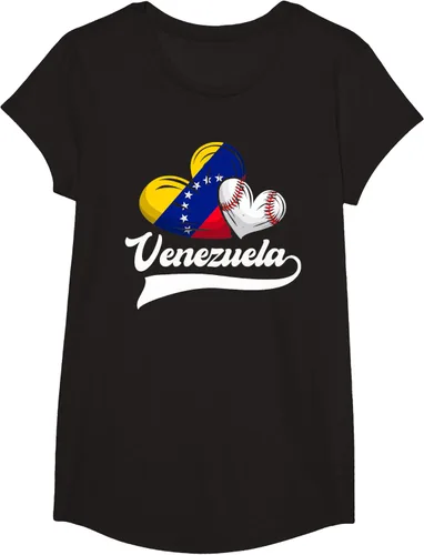 Vista 3 de Camiseta de béisbol venezolana con diseño de corazón y bandera de Venezuela, Negro