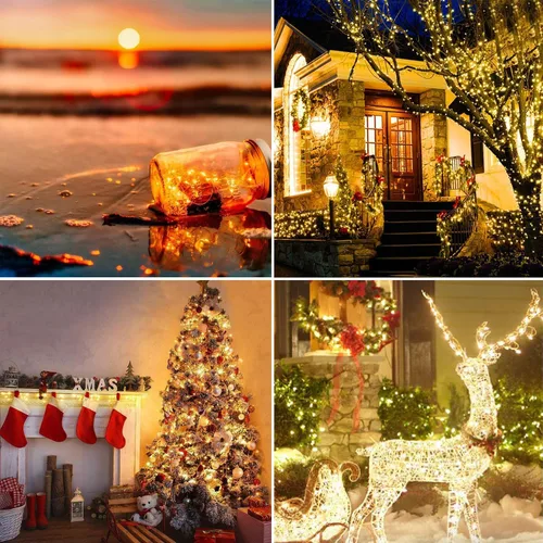 Vista 7 de Guirnalda de luces LED, serie de luces impermeables de 16.4 pies, funciona con pilas para bodas, hogar, jardín, fiesta, decoración de Navidad