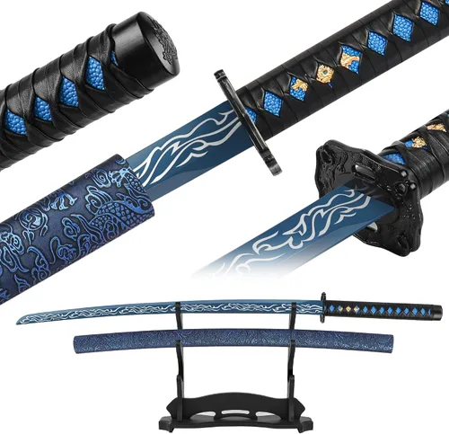 Vista 17 de Espada Katana japonesa hecha a mano, espada samurái de acero al carbono sin afilar con vaina, espada de espiga completa para colección, exhibición