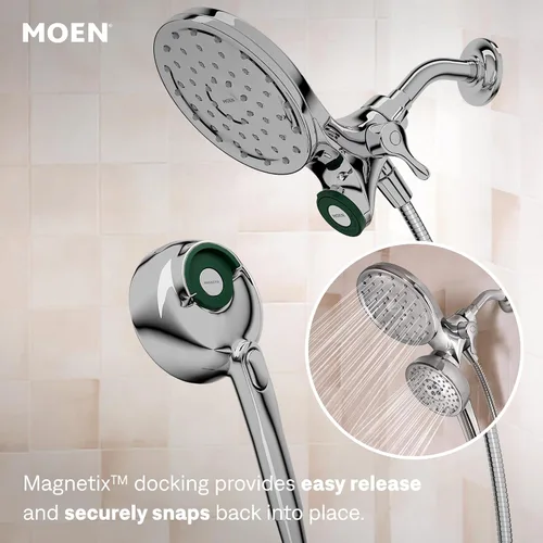 Vista 5 de Moen Magnetix - Cabezal de ducha cromado de 8 funciones y ducha de mano extraíble con spray de limpieza Power Boost, 260C1EP