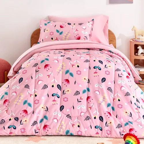 Vista 24 de SLEEP ZONE Juego de edredón de 5 piezas para niños, tamaño individual, súper lindo y suave, ropa de cama para niños en una bolsa, juego de 5 piezas