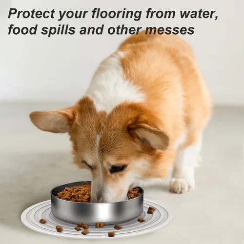Vista 2 de Techphardo - Alfombrilla antideslizante para cuenco de perro para comida y agua - Alfombrilla impermeable para alimentación de perros mantiene