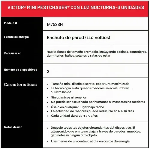Vista 7 de Victor Mini M753SN ultrasónico con luz nocturna, paquete de 3, color blanco