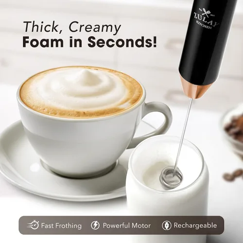 Vista 234 de Zulay Milk Boss Espumador de leche potente manual, hace espuma para latte, batidor para mezclar bebidas, café, miniespumador para capuchino, frappé