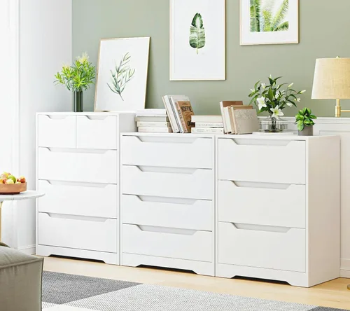 Vista 7 de HOSTACK Cómoda Blanca, Cómoda de 4 Cajones, Cómoda Moderna con Tiradores Recortados, Cómodas Pequeñas con Cajones, Organizador de Cofre