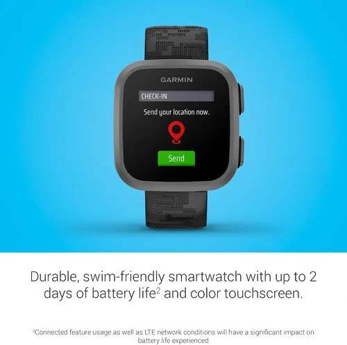 Vista 4 de Garmin Bounce™, reloj inteligente para niños, texto bidireccional y mensajes de voz, seguimiento de ubicación, camuflaje negro (renovado)