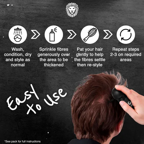 Vista 6 de Mane Fibras de construcción del cabello para mujeres y hombres, para cabello fino y delgado, peinado más grueso y completo, oculta las manchas Negro