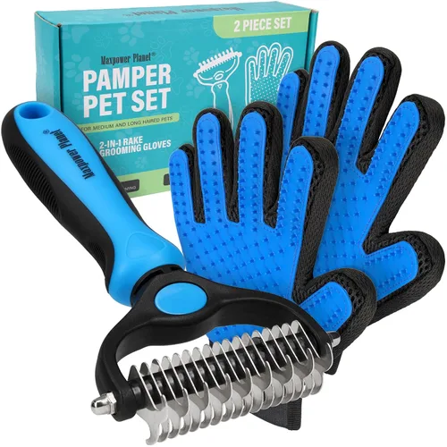 Vista 22 de Maxpower Planet Rastrillo para Perros y Cepillo de Pelo de Perro - Remueve Suavemente el Subpelo Suelto, Nudos y Enredos - Herramienta de Deslanado