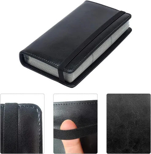 Vista 2 de Organizador de libro de tarjetas de visita de piel sintética con cierre elástico, 240 tarjetas, color negro