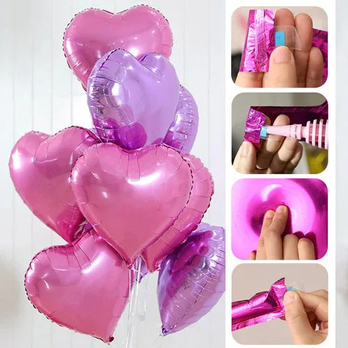 Vista 5 de Globos decorativos de papel de aluminio con forma de corazón rosa de 18 pulgadas, 12