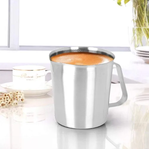 Vista 5 de Jarra de espuma de leche de acero inoxidable, jarra grande con escamas espumador de leche, taza de vaporizador, taza de crema, jarra de vertido