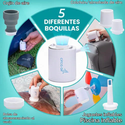 Vista 2 de CIRCA AIR Mini bomba de aire portátil para inflables, mini bomba de aire para colchón, almohadilla de dormir recargable, bomba de aire pequeña USB