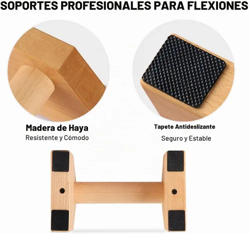 Vista 2 de soportes de empuje, barras de paralelas de mano, barras de empuje de madera sólida con alfombrilla antideslizante, mangos de empuje para ejercicio