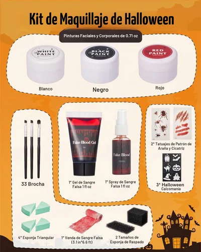Vista 2 de Lictin Special Effects SFX Zombie Maquillaje Kit 18PCS Negro Blanco Rojo