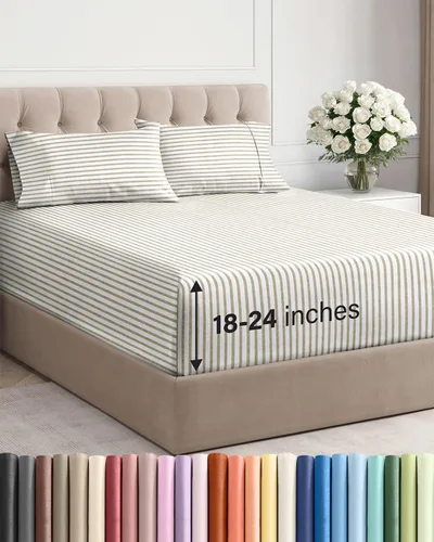 Vista 43 de Sábanas individuales de bolsillo extra profundo, sábanas transpirables y refrescantes de 3 piezas, juego de sábanas de lujo para hotel, suaves, sin