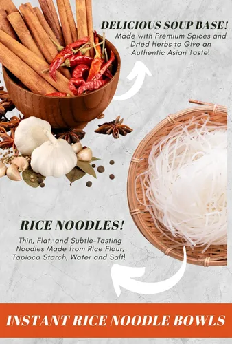 Vista 5 de SIMPLY FOOD Fideos instantáneos de arroz Phnom Penh (H Tiếu Nam Vang) – 9 tazones/2.65 oz cada uno – Deliciosos, finos, planos, fideos de arroz