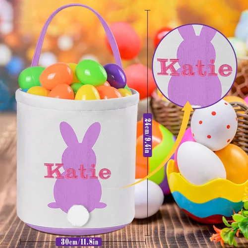 Vista 3 de Cestas de Pascua personalizadas para niños y niñas, canasta de conejo de Pascua de Touber para niños pequeños, canasta de caza de huevos de Pascua