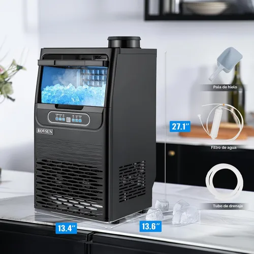 Vista 6 de ROVSUN - Máquina para hacer hielo de 70 libras/24 horas para encimera con 2 entradas de agua y función de programación, máquina independiente