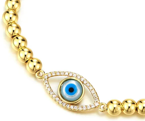 Vista 2 de COOLSTEELANDBEYOND Pulsera de cuentas para mujeres y hombres con protección de circonita cúbica contra el mal de ojo