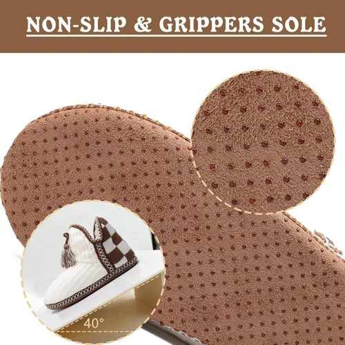 Vista 3 de GPOS - Botines de estambre de cachemira para mujer, pantuflas para uso en casa, de algodón, acolchadas