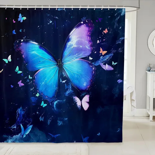 Vista 13 de Homewish Cortina de ducha de sirena azul con diseño de princesa sirena, juego de cortina de ducha para niños y adultos, cortina de baño subacuática