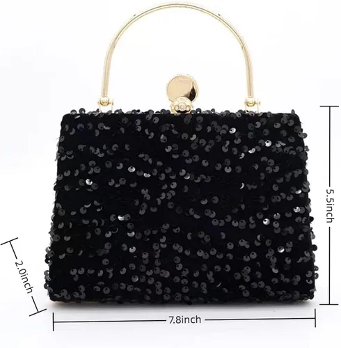 Vista 5 de IAMUHI Pequeño bolso de mano de lentejuelas con asa superior, bolso de noche, mini bolso cruzado cuadrado de hombro