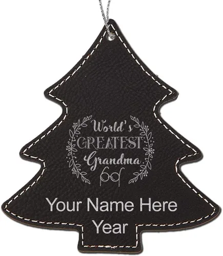 Vista 5 de LaserGram Personalized Christmas Ornament, World's Greatest Grandma, Faux Leather, Custom Laser Engraved Gift Idea (Tree Shape, Black)