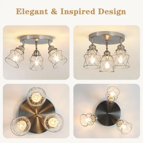 Vista 3 de Accesorios de iluminación de cocina - Lámpara de techo de 3 luces multidireccional con base E26, montaje empotrado ajustable para cocina de granja