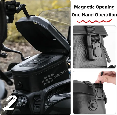 Vista 4 de Rhinowalk Bolsa de Tanque de Motocicleta Impermeable de Carcasa Rígida con Bolsillo para Teléfono con Pantalla Táctil, Cubierta Superior