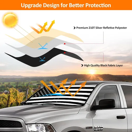 Vista 4 de D-Lumina Winshield - Parasol con bandera de Estados Unidos para Dodge Ram 1500 2009-2018, protector solar frontal plegable bloquea los rayos UV